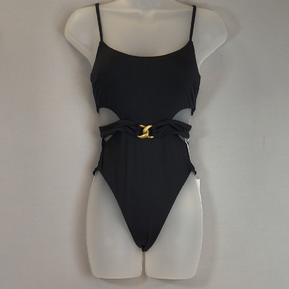 Vitamin A Luxe Link Belted One-Piece Swimsuit in black ,NWT Size S?